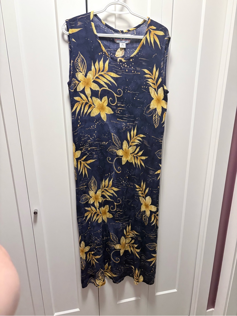 Sleeveless Navy Maxi Dress with Yellow Floral Print vintage Hawaii